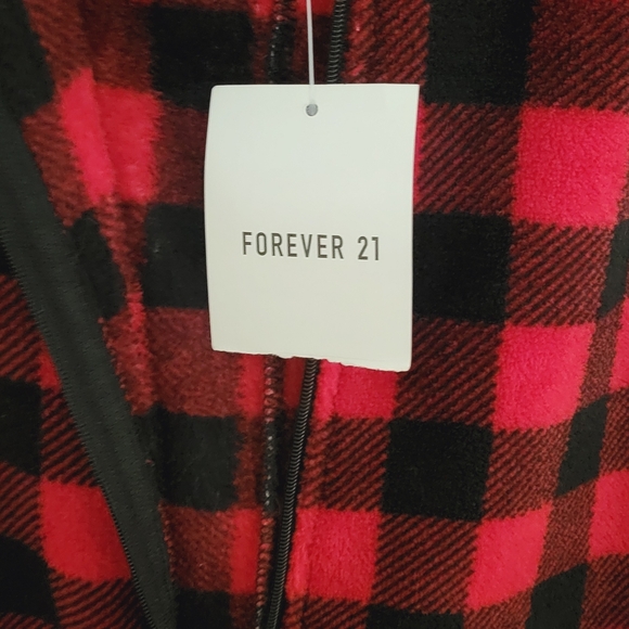 FOREVER 21 Hooded Fleece Plaid Cristmas Pajama Jumpsuit Size Small Winter - Picture 11 of 11